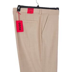 Hugo Boss Mens Modern Fit Suit Pants 40 R Medium Beige Solid Stretch Wool NWT